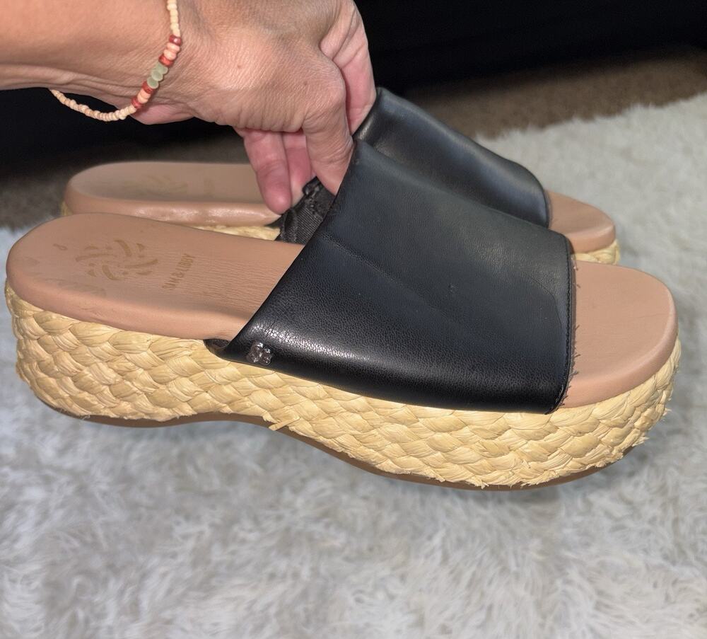 Sam & Libby “Ingrid” Espadrille Sz. 8 Black Slip On Sandals. Cute, Grt. Shape